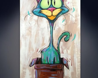 Waldemar Zwoliński - Box office cat XXL - Divertente quadro da parete con gatto, dipinto di animale stravagante, decorazione colorata per la casa.