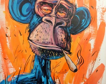 Waldemar Zwoliński - Friday XL - Colorful Acrylic Monkey Portrait