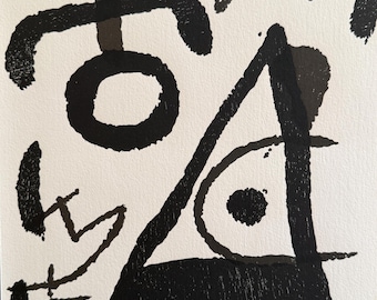 Joan Miró – Rara xilografia originale d'epoca, opera d'arte moderna astratta e colorata del surrealismo.