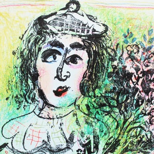 Marc Chagall - The Clown with Flowers, Original Vintage Lithograph 1963 - Mourlot Paris Print - Surrealist Art, Wall Decor, Rare Collectible