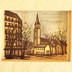 Bernard Buffet - Paris - Original lithograph Vintage framed - 1967.
