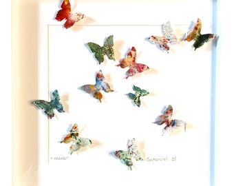 Andrea Scacciotti 3D Mixed Media Wall Art – Paper Butterflies Handmade Artwork – Modern Framed Home Decor – Unique Contemporary Piece