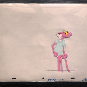 Celda de animación original de La Pantera Rosa + dibujo de 1980 / Arte de dibujos animados coleccionable vintage / Celda dibujada a mano con certificado de autenticidad / Ilustración de estudio de animación