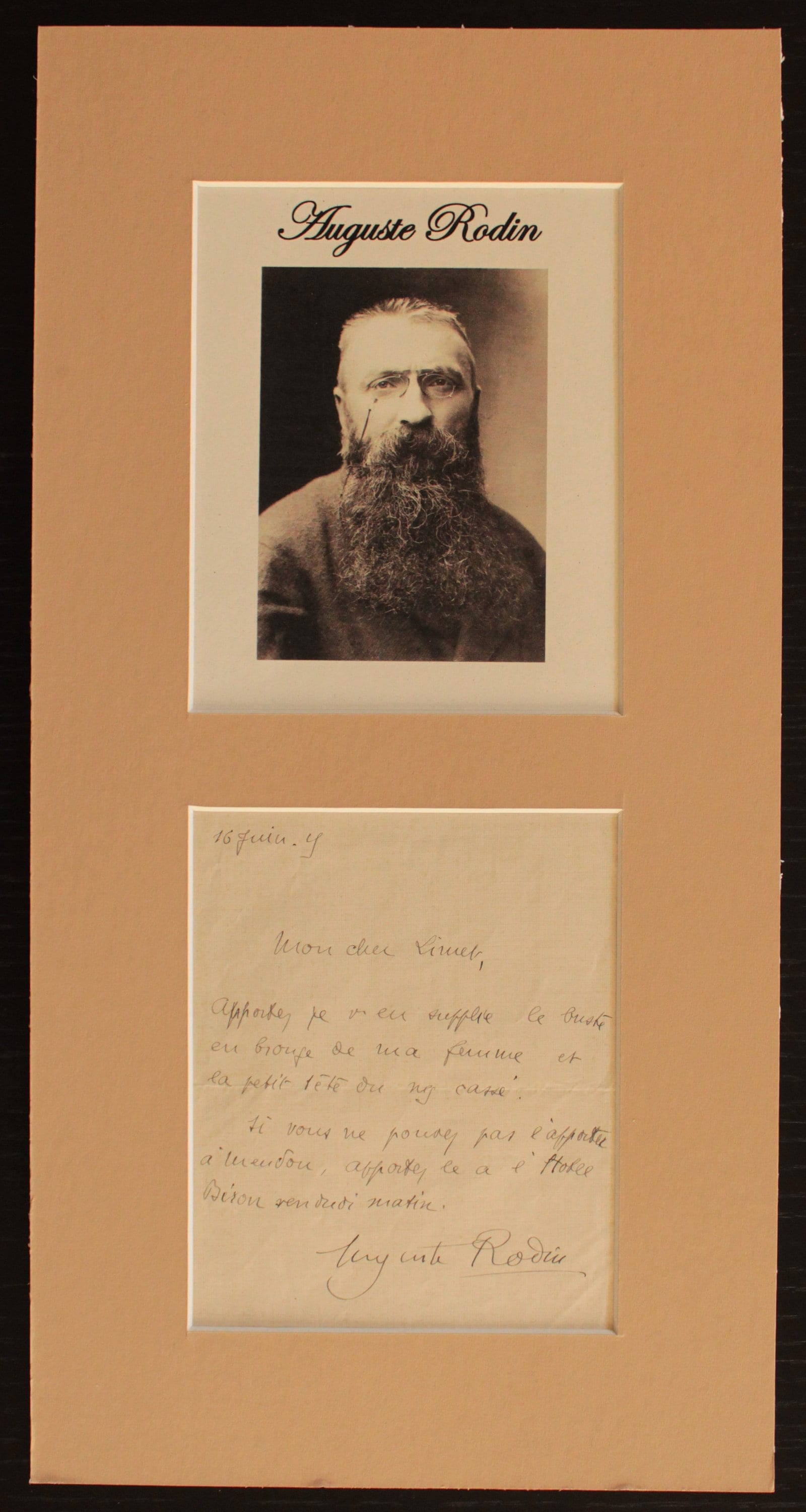 オーギュスト・ロダン - オリジナル署名入り直筆サイン入り書簡（COA