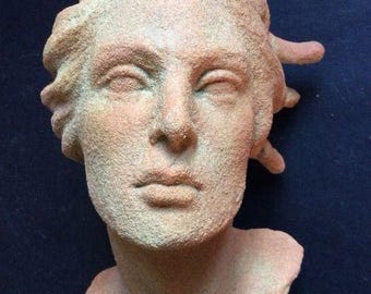 M. Gerosa - Ocean Dream Female Bust – Handmade Clay Sculpture with Sand and Shells, home decor