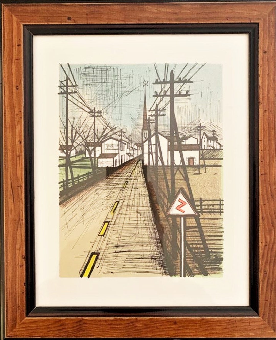 定率割引 往復 Bernard Buffet Vintage Lithograph Original Road- the - 版画