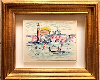 Ibrahim Kodra - Venise - Technique mixte sur toile - avec cadre 43 x 36 cm.