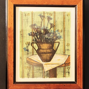 Bernard Buffet -  flowers - Original lithograph Vintage framed - 1967.