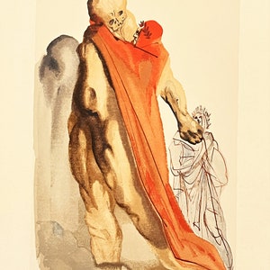 Salvador Dali - The divine comedy - Purgatory Canto fifth: Virgil&#39;s reproach - original vintage woodcut, 1963.