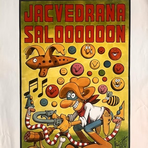 Original Jacovitti Carnival Poster (1992) | Vintage Comic Art Print, Pop Art Serigraph, Italian Festival Graphic, Colorful Wall Decor.