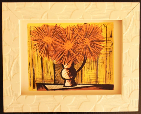 Bernard Buffet - Flowers - Original Lithograph Vintage Framed 