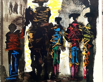 Pablo Picasso – “Tori e toreri” Litografia d’epoca del 1961 – Arte moderna spagnola del XX secolo, stampa da collezione con scena di corrida, arredamento per la casa.