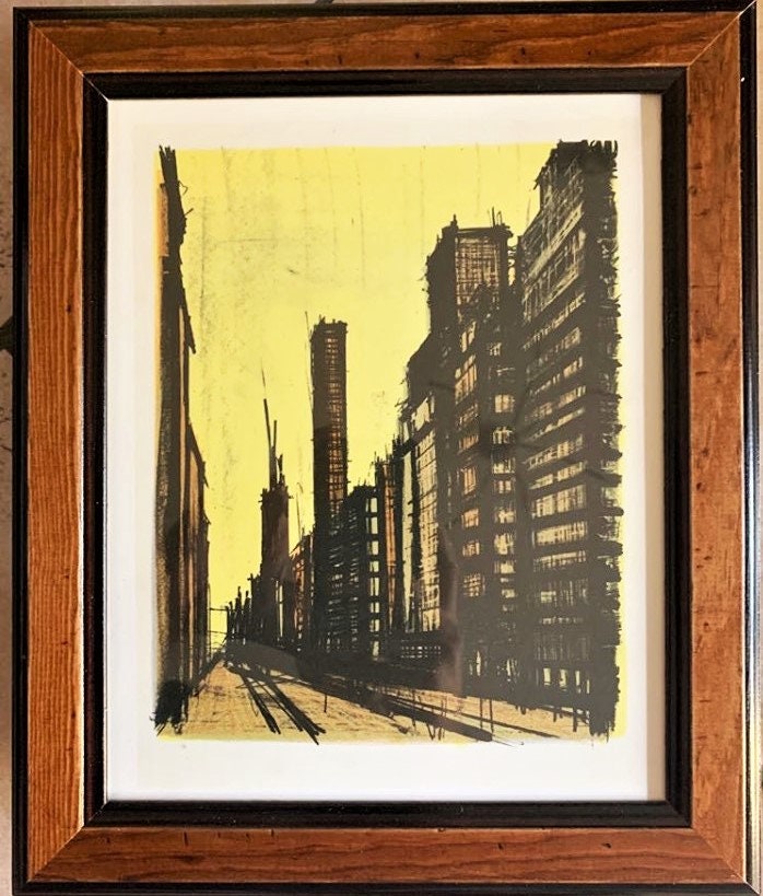 Bernard Buffet -  New York- Original lithograph Vintage framed - 1967.
