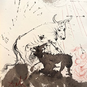 Salvador Dalì -Leo Quasi Bos Comedens Paleas- Original lithograph 1.499 specimens- Provenance: Biblia Sacra Vulgatæ - 1967.