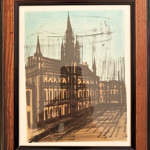 Bernard Buffet - Municipio di Bruxelles - Litografia originale Vintage incorniciata - 1967.
