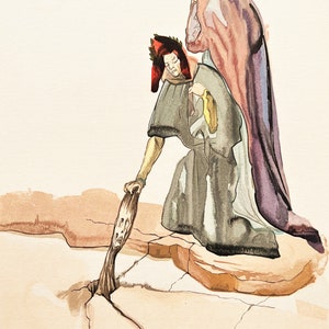 Salvador Dali - The Divine Comedy Hill: Thirty-second song - The traitor of Montaperti - vintage woodcut, 1963.