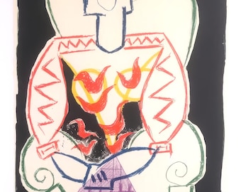 Pablo Picasso - "Donna in poltrona" - Litografia originale - per una mostra di litografie di Picasso. collezione Mourlot - Anni ‘80