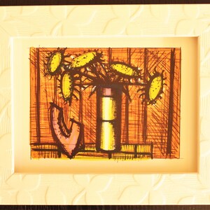 Bernard Buffet -  flowers - Original lithograph Vintage framed - 1967.