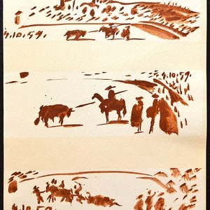 Pablo Picasso - &quot;Bulls and Bullfighters&quot; - Original vintage lithograph from 1961 - art and design, iconic art of the 20th century, art decor