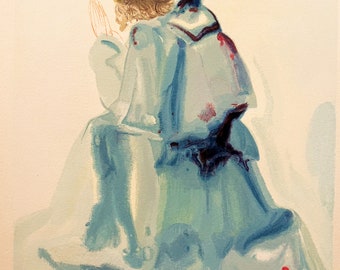 Salvador Dali - The divine comedy - heaven second song - The angel of the first heaven - original vintage woodcut, 1963.