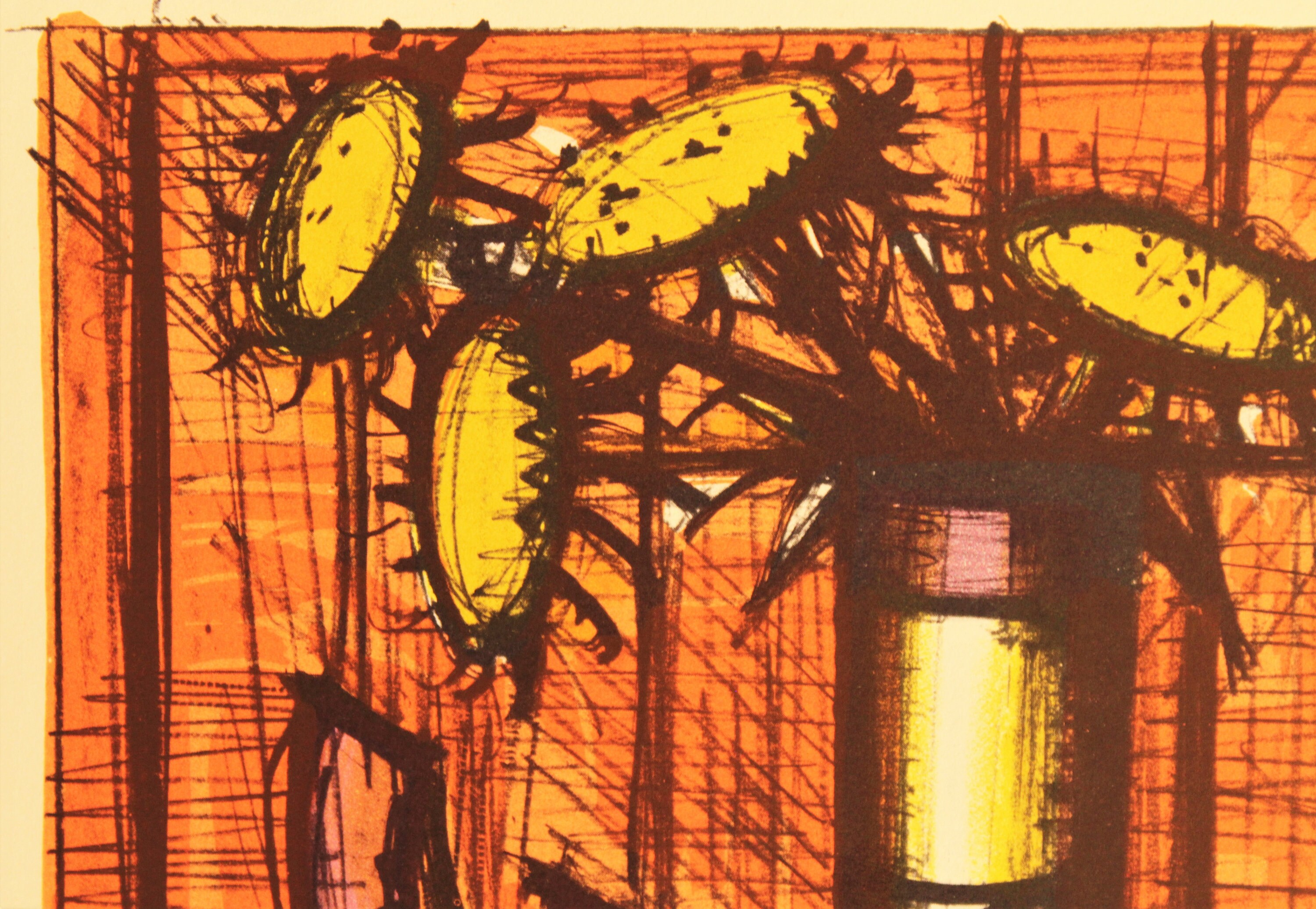 ベルナール・ビュッフェ - 花 - オリジナルリトグラフ、ヴィンテージ額