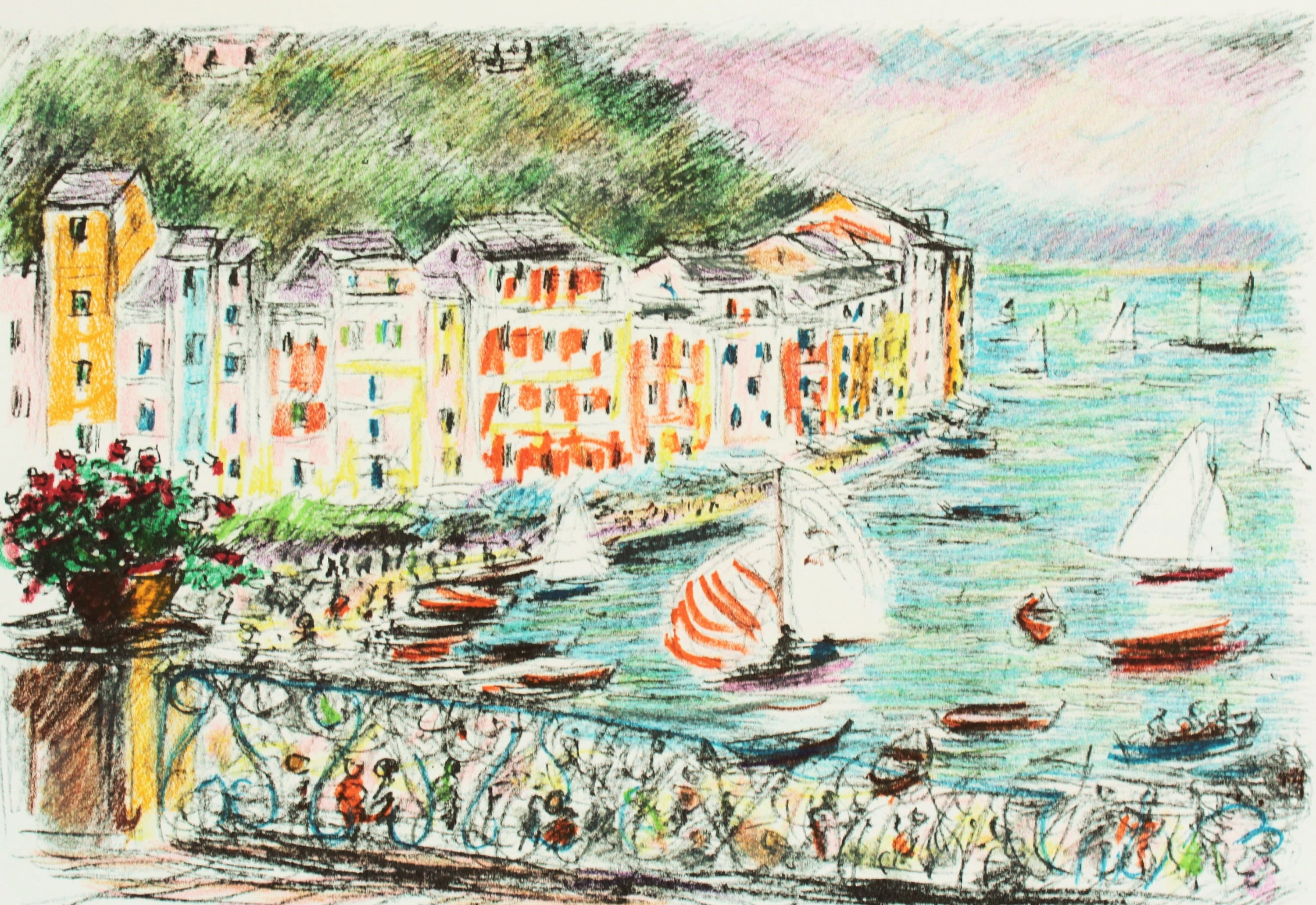 Michele Cascella - Portofino - Vintage Lithograph – Hand Signed