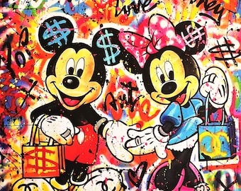 Topolino e Minnie Pop Art di Alberto Ricardo – Giclée firmato su tela 90x90 – Edizione limitata di 10 – Colorata Disney Street Wall Art-ù.