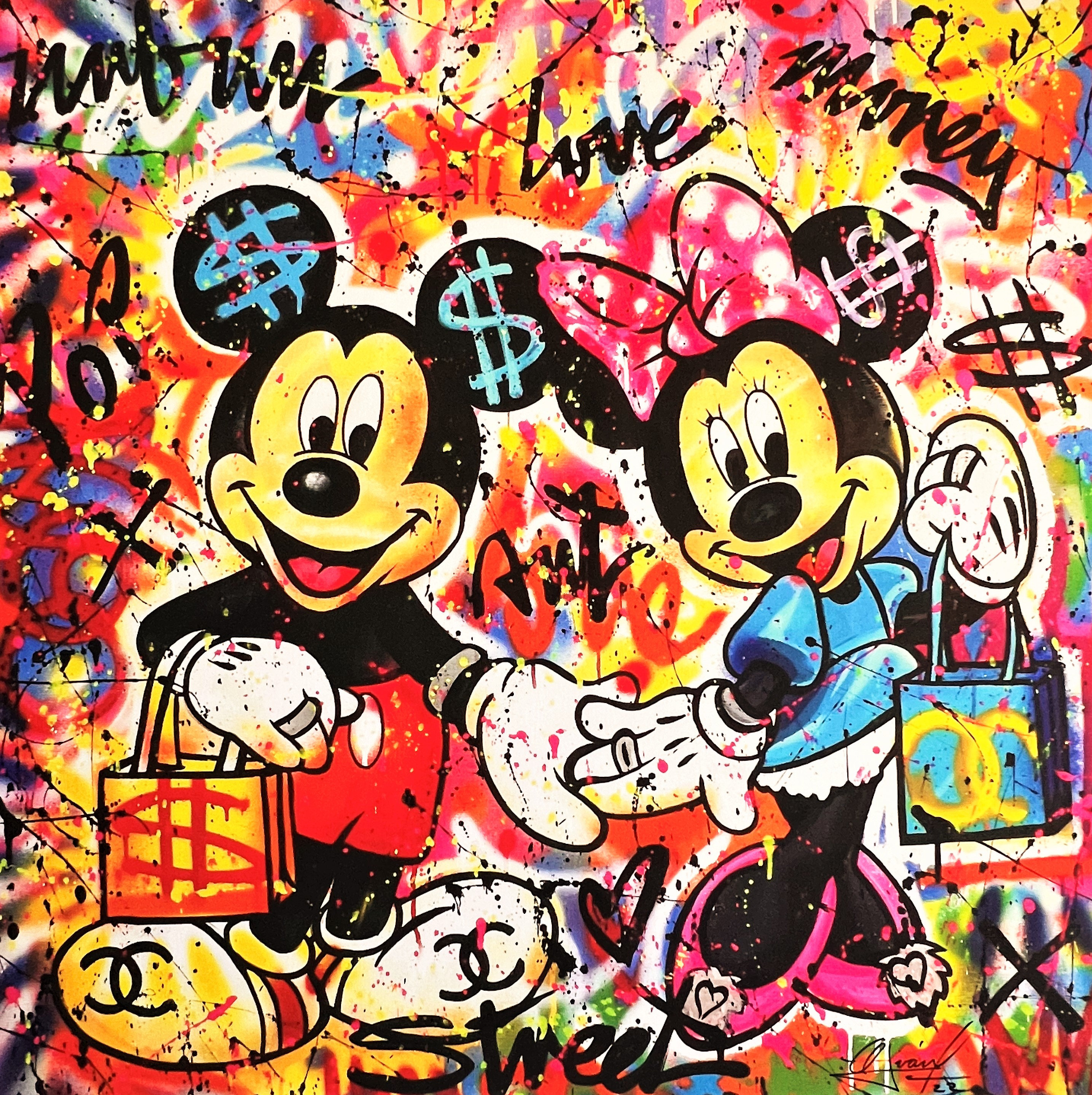 Mickey \u0026 Minnie Pop Art de Alberto Ricardo – Giclée firmado sobre lienzo  90x90 – Edición limitada de 10 – Colorido Disney Street Wall Art-ù. - Etsy  México, image size:2869x2877