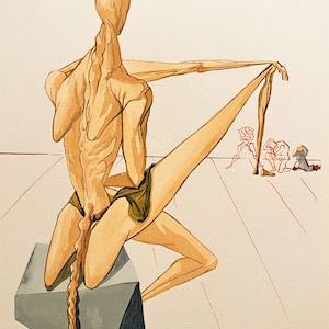 Salvador Dali - The Divine Comedy Hill: Fifth Song - Minos- original vintage woodcut, 1963.Contemporary art, wall art, surrealist print,
