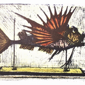 Bernard Buffet -  redfish - Original lithograph Vintage framed - 1967.
