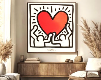 Keith Haring vintage Pop Art print on museum board – 1990s urban artwork, bold wall art, street style decor, gift for collectors