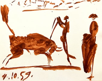 ピカソ　1961年　ヴィンテージ　リトグラフ　闘牛　額付　CoA付 値下げ】ピカソ 闘牛と闘牛士 Printed in ENGLAND 額付 - メルカリ