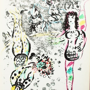 Marc Chagall - Game of acrobats -  Original lithography 1963. Mourlot printer, Paris.