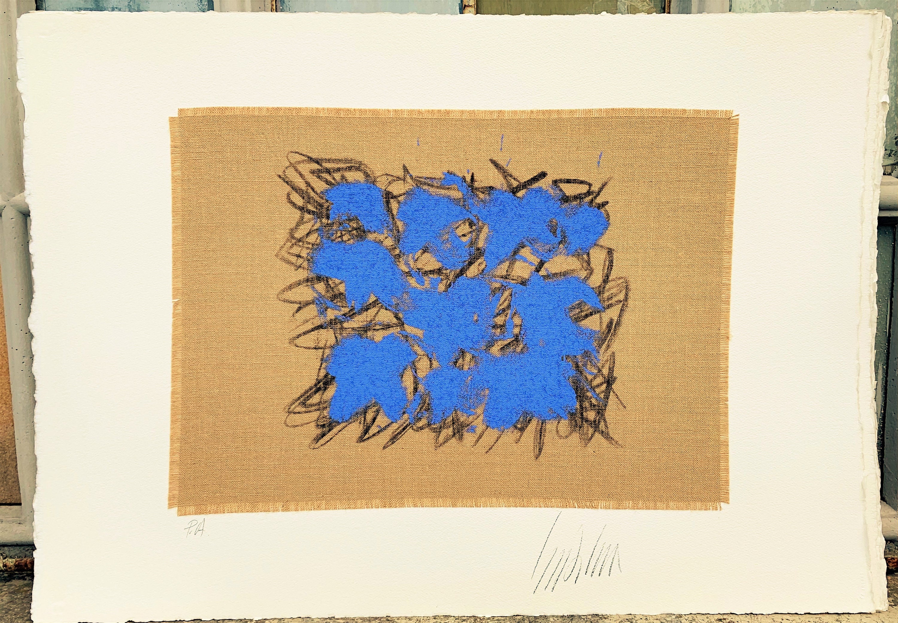 Salvatore Emblema - Silk-screen printing on jute applied on "Arches" handmade paper. 105 x 85 cm.
