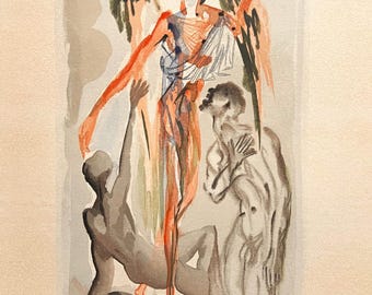 Salvador Dalí - La divina commedia - Purgatorio - Canzone trentunesima - Verso l'albero della legge - xilografia originale d'epoca, 1963.