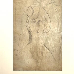 Amedeo Modigliani - woman - rare vintage Italian lithograph, expressive modernist portrait, minimalist line art, fine art wall decor