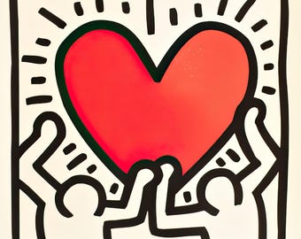 Stampa vintage Pop Art di Keith Haring su pannello museale – opera d'arte urbana degli anni '90, audace arte murale, arredamento street style, regalo per collezionisti
