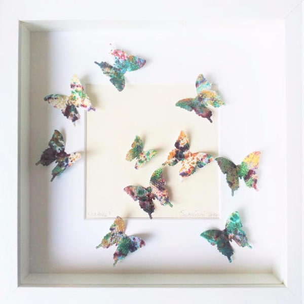 Butterflies painting, handmade paper, butterfly art, handmade butterfly, wall butterflies, butterfly 3 D, wall decor, acrilic colors,