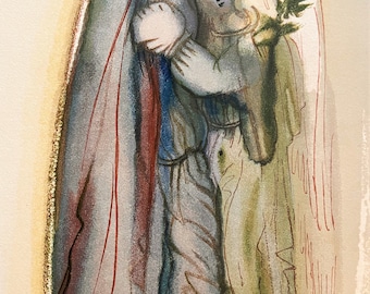 Salvador Dali - The Divine Comedy - Paradise - Canto Thirty-second: The archangel Gabriel- original vintage woodcut, 1963.