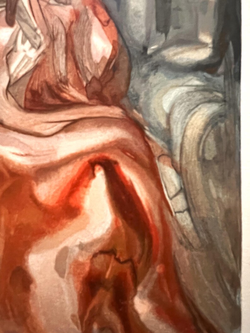 May include: Abstract watercolor painting with swirling patterns in shades of red, orange, and gray. The artwork features a blend of colors and textures, creating a dynamic and expressive composition. The painting's style is reminiscent of fluid art.