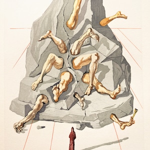 Salvador Dali The Divine Comedy Hill Simoniacs Original Vintage 1963 Woodcut Surrealism Art Print