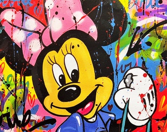 超美品】BAIT x David Flores ミッキーマウス キャンバスアート Alberto Ricardo (XXI) - Mickey & Minnie - Hand Signed - Giclée on
