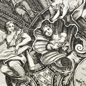 Jean Le Pautre (1618-1682), architetto del re Luigi XIV. - Studio architettonico barocco francese di un angolo del soffitto.