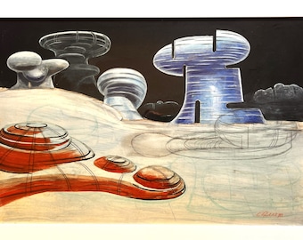 Carlo Rambaldi - Dipinto originale con certificato, tre premi Oscar per gli effetti speciali e la creazione di E.T., King Kong e Alien.