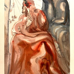 May include: A watercolor print featuring two figures in a surrealist style. The primary figure is draped in reddish-brown fabric, with a laurel wreath and a wound on the head. A second figure is in the background, with a gray-blue tone.
