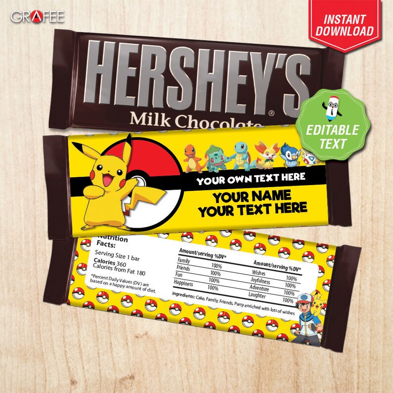 Pokemon Candy Bar Herseys Wrapper EDITABLE TEXT Pokemon | Etsy