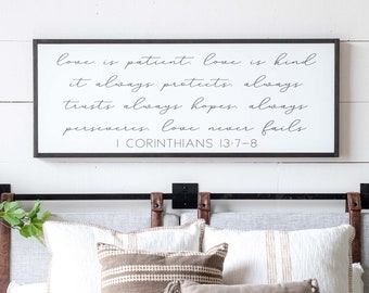 1 Corinthians 13 sign | Master Bedroom Wall Decor | Love is Patient Love is Kind Wood Sign | Love is Sign | Bedroom Wall Decor | 542