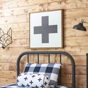 Swiss Cross Wood Sign | Boys Room Wood Sign | Kids Room Wall Decor| Framed Wood Signs | Signs for Home | Home Decor Sign