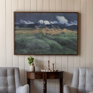 Vintage Night Scene Wall Art: Wind Blowing, Framed Wood Sign | 142