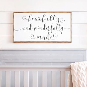 Fearfully and Wonderfully Made Sign | Nursery Scripture Sign | Psalm 139 14 | Above Crib Sign | Nursery Signs| Framed Wood Signs
